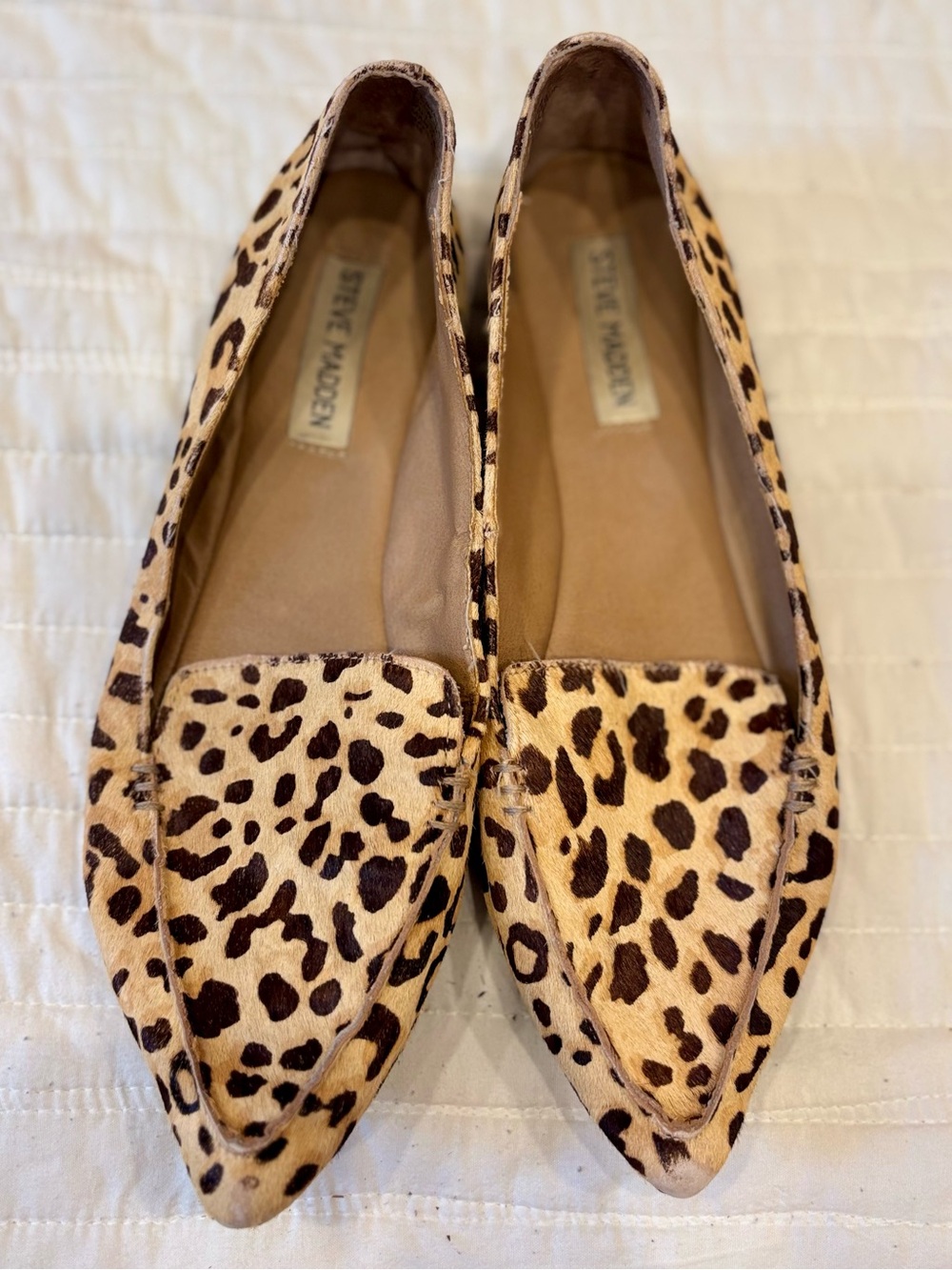 Steve Madden Feather Leopard Print Calf Hair Pointed Toe Loafers Womens 8.5 - Picture 3 of 5
